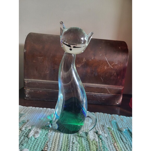 Murano Glass -Felix the Cute Kitten in Aquamarine Murano Glass - Picture 3 of 7